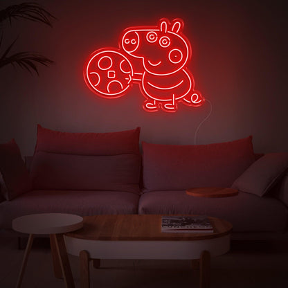 Yellow George Pig With Record Led Neon Sign For Kids Room Decor | Shineneon