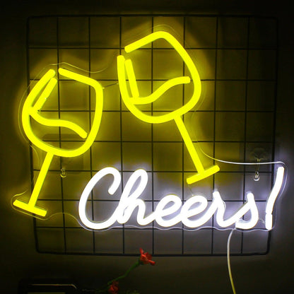Yellow Glasses Cheers Led Neon Sign For Modern Bar Home Decor | Shineneon