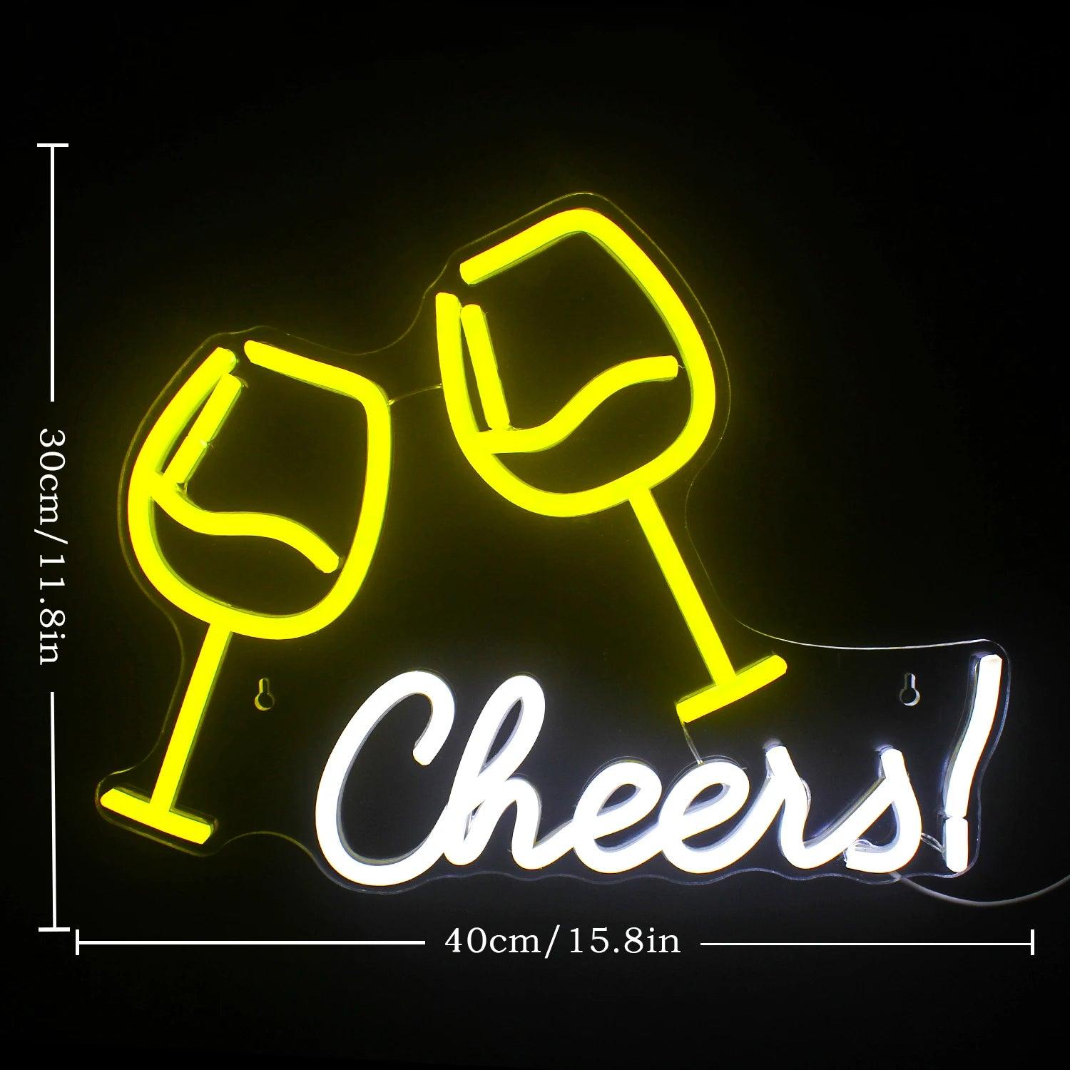 Yellow Glasses Cheers Led Neon Sign For Modern Bar Home Decor | Shineneon