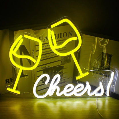 Yellow Glasses Cheers Led Neon Sign For Modern Bar Home Decor | Shineneon