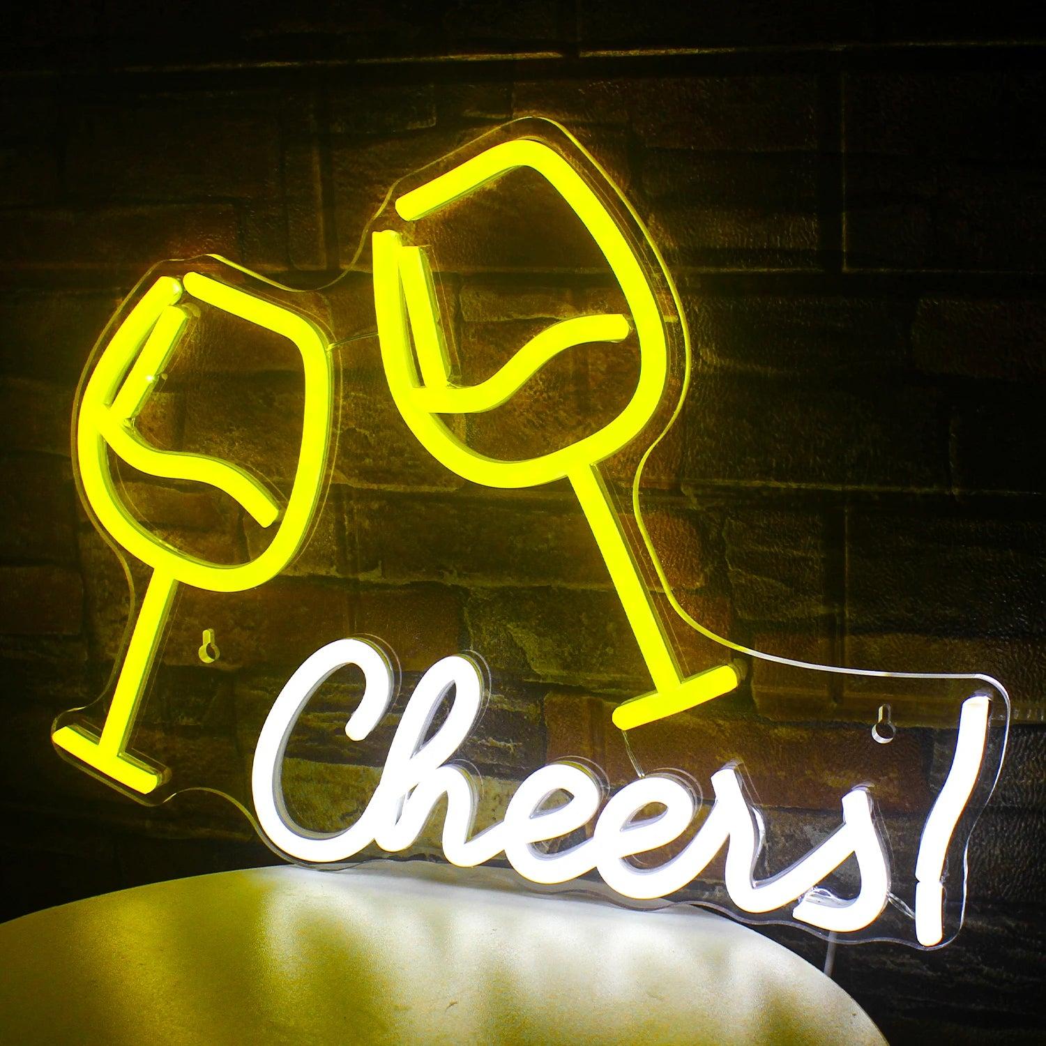Yellow Glasses Cheers Led Neon Sign For Modern Bar Home Decor | Shineneon