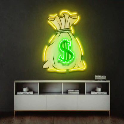 Yellow-Green Money Bag LED Neon Sign for Home Office Decor | Shineneon