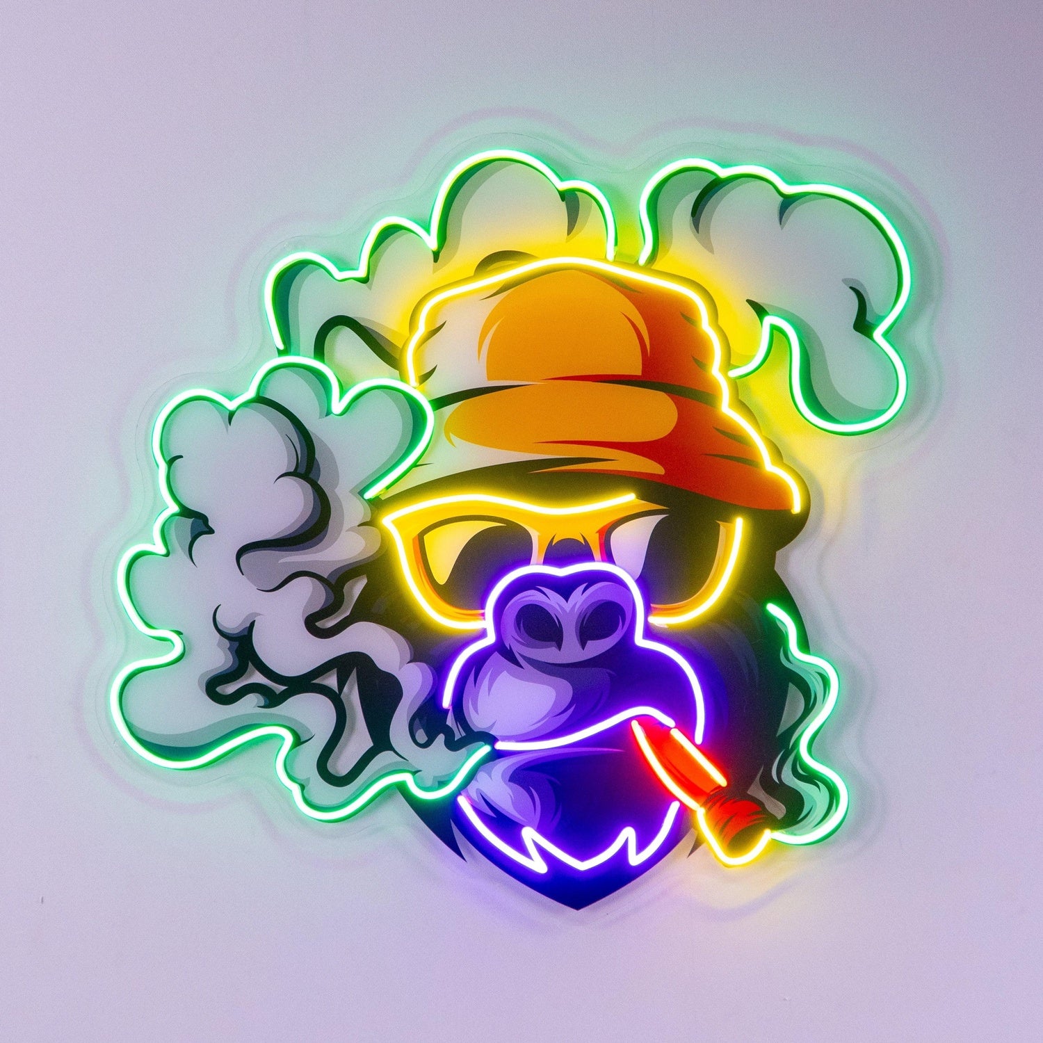 Yellow Hat Monkey Multicolor Uv Printed Led Neon Sign For Trendy Bar Indoor Decor | Shineneon