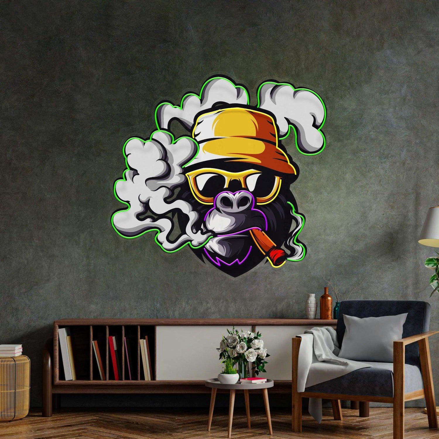 Yellow Hat Monkey Multicolor Uv Printed Led Neon Sign For Trendy Bar Indoor Decor | Shineneon