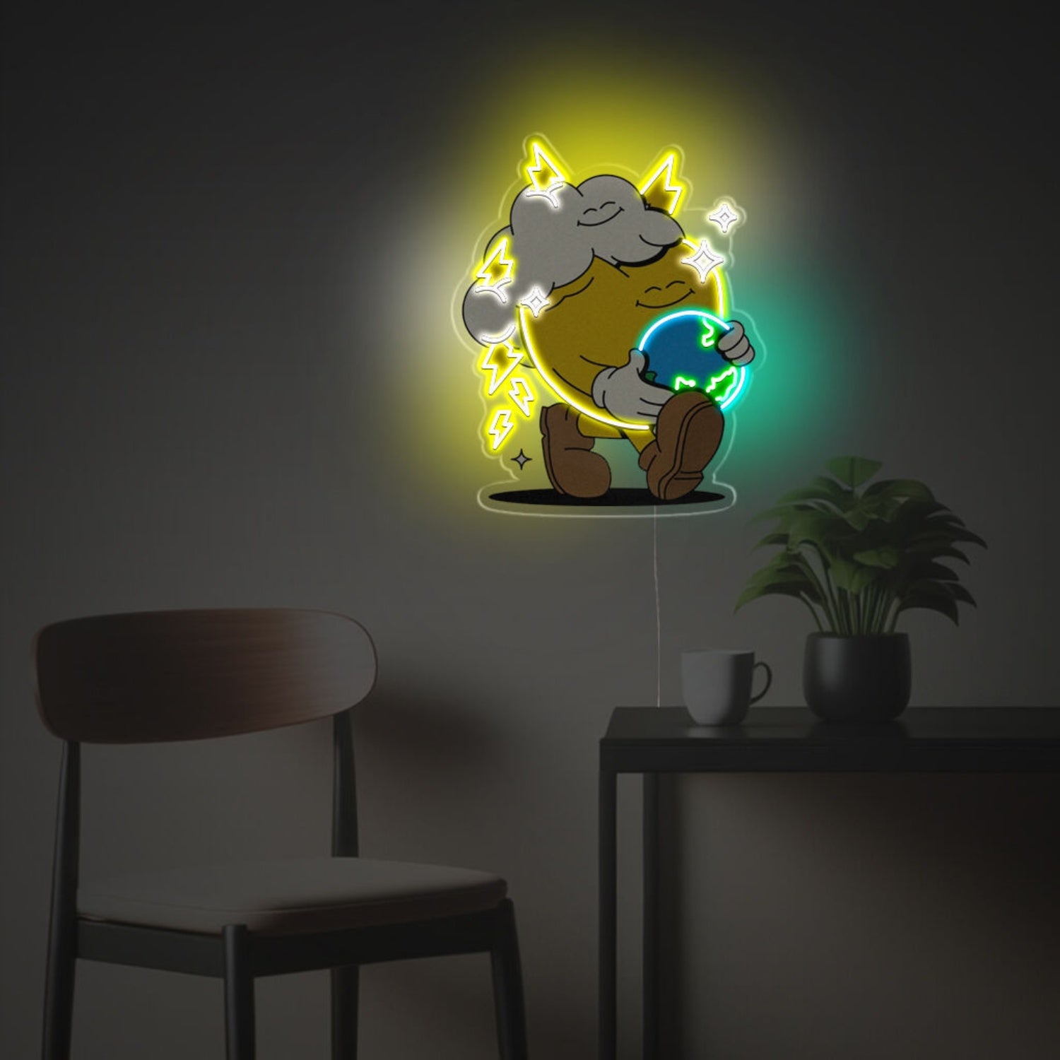 Yellow Heart Holding The Earth Led Neon Acrylic Artwork | Shineneon