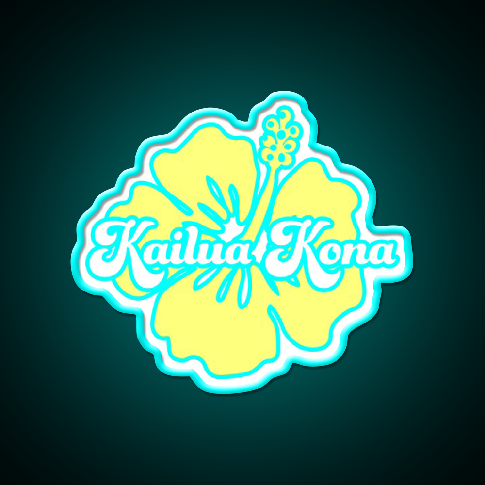 Yellow Kailua Kona Hibiscus Cafe Led Neon Sign Espresso Bar Art Rgb Color