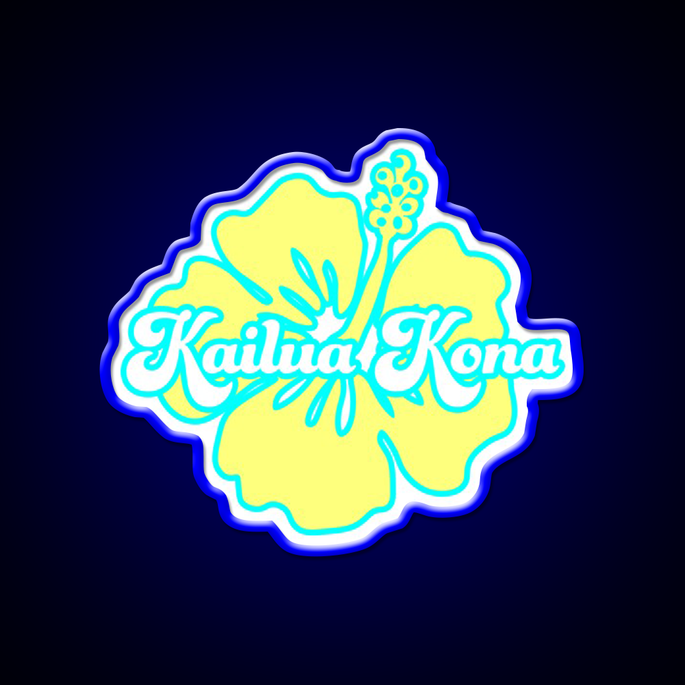 Yellow Kailua Kona Hibiscus Cafe Led Neon Sign Espresso Bar Art Rgb Color