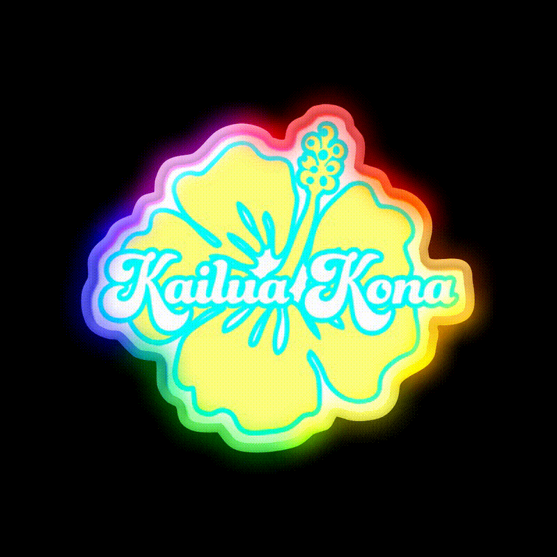 Yellow Kailua Kona Hibiscus Cafe Led Neon Sign Espresso Bar Art Rgb Color