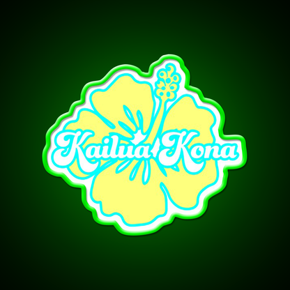 Yellow Kailua Kona Hibiscus Cafe Led Neon Sign Espresso Bar Art Rgb Color