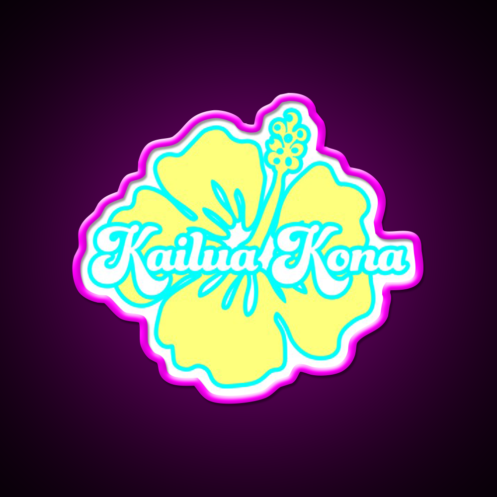 Yellow Kailua Kona Hibiscus Cafe Led Neon Sign Espresso Bar Art Rgb Color