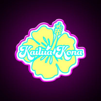 Yellow Kailua Kona Hibiscus Cafe Led Neon Sign Espresso Bar Art Rgb Color
