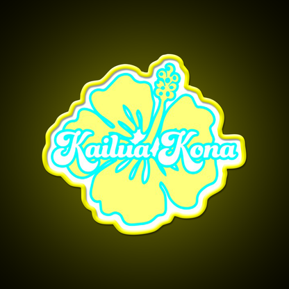 Yellow Kailua Kona Hibiscus Cafe Led Neon Sign Espresso Bar Art Rgb Color