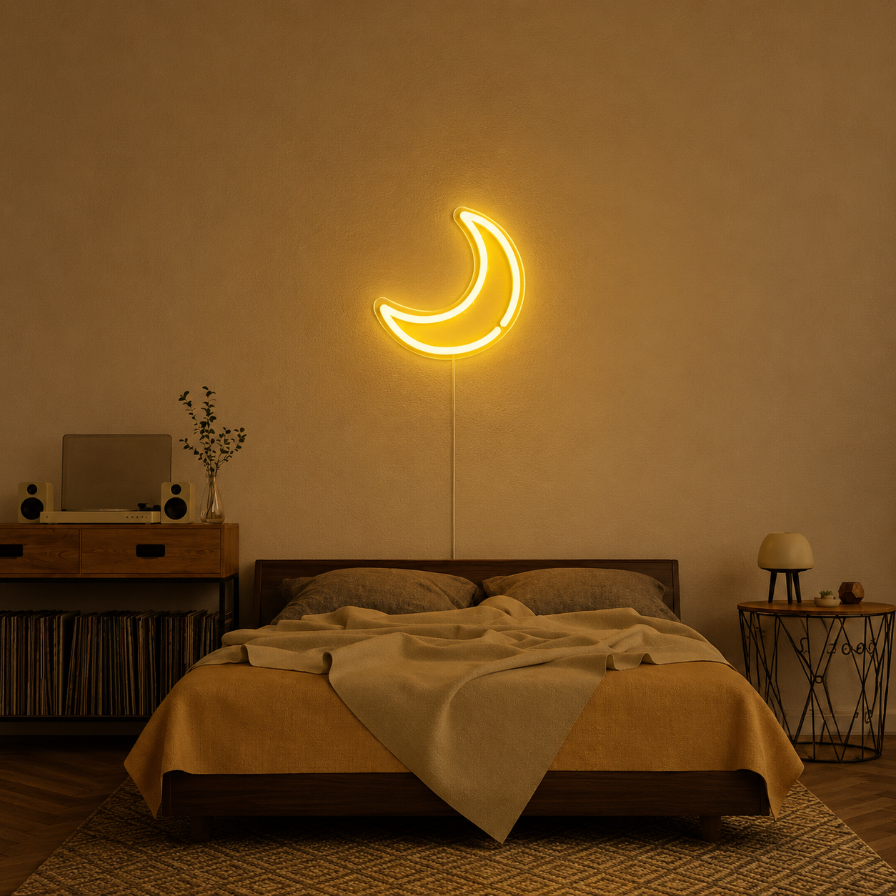 Yellow Moon Bedroom Outline LED Neon Sign main product image