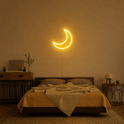 Yellow Moon Bedroom Outline LED Neon Sign main product image