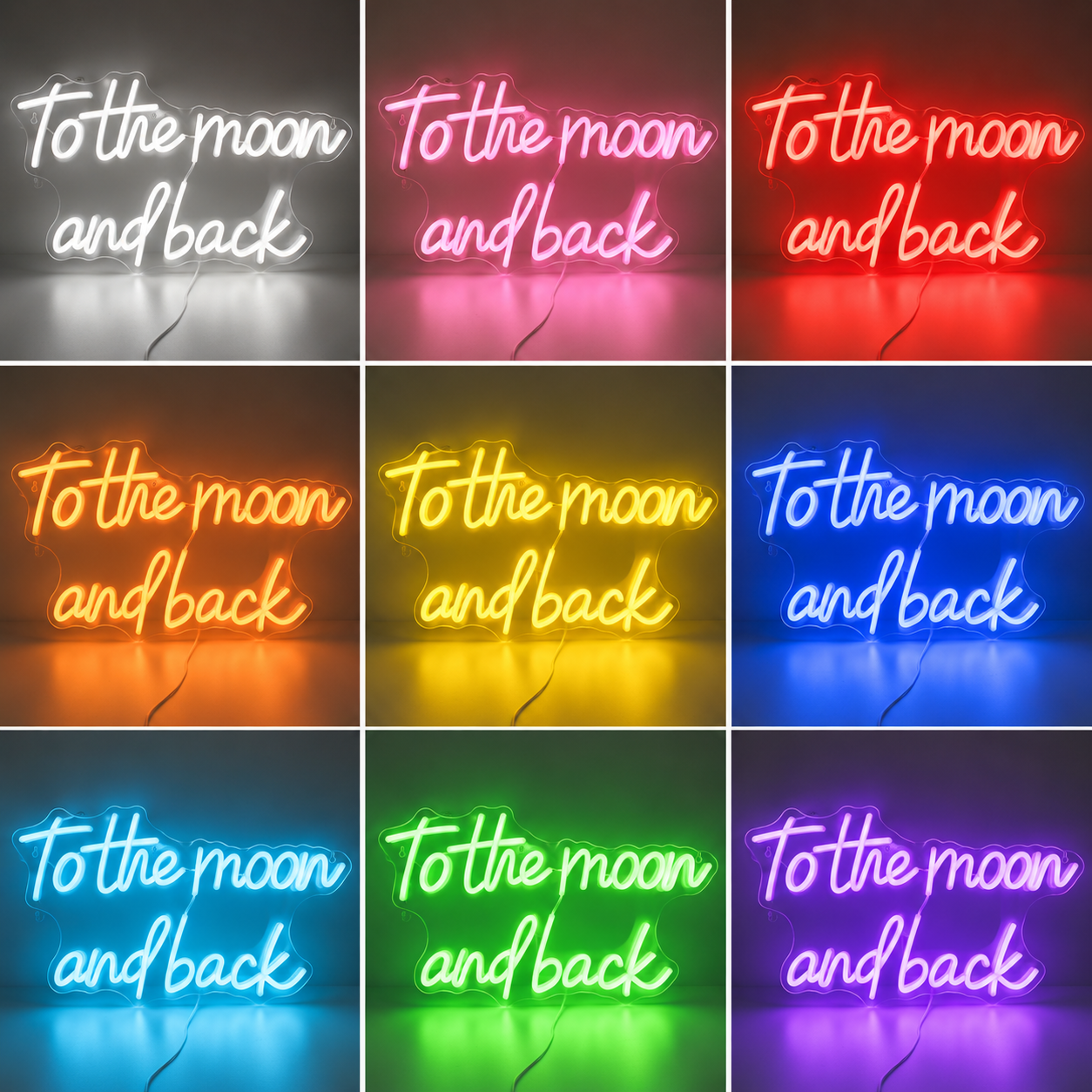 Yellow Moon Wall Decor LED Neon Sign color grid