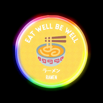 Yellow Noodle Bowl Ramen Japanese Street Food Snack Food Led Neon Sign Rgb Color - LED neon sign close-up detail