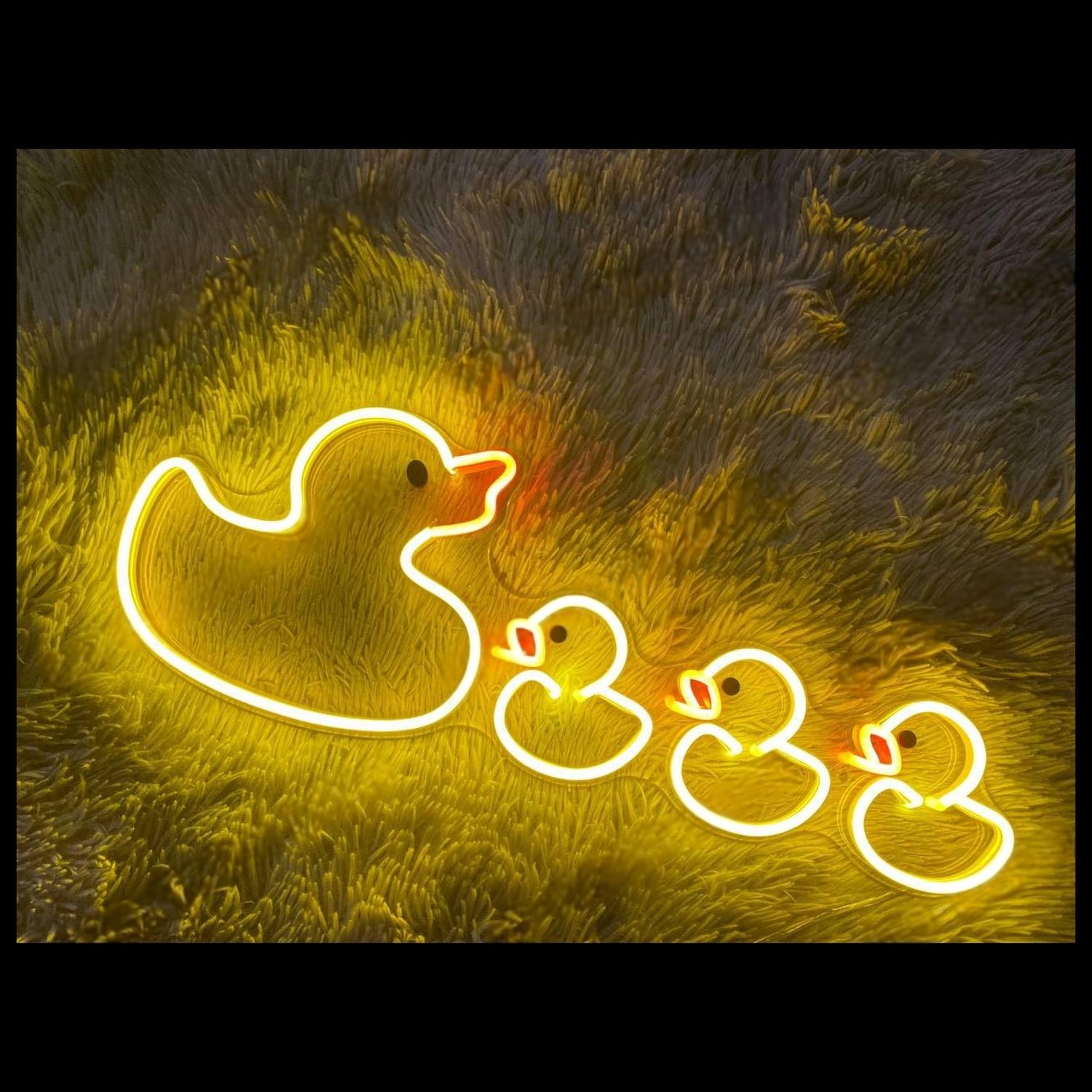 Yellow-Orange Duck Family Led Neon Sign For Kids Room Decor | Shineneon