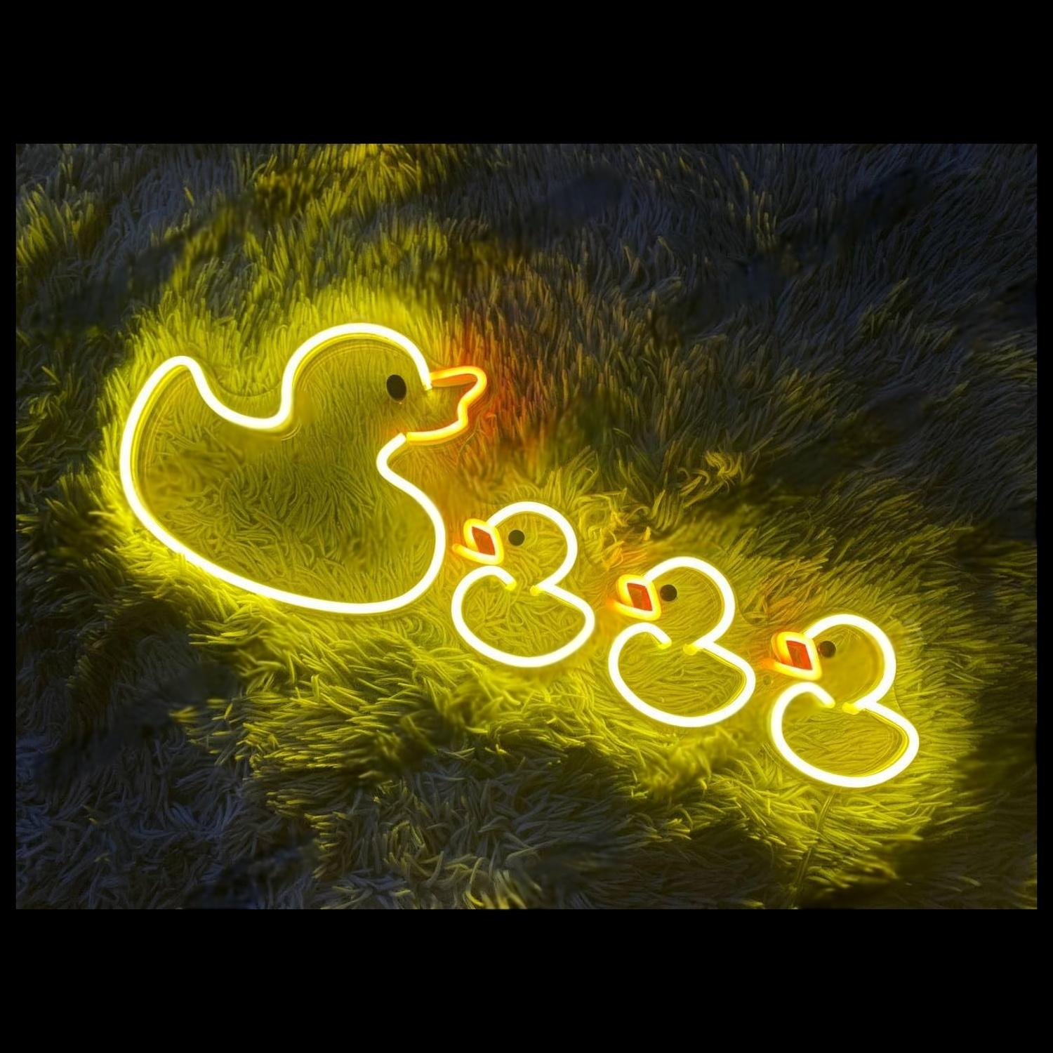 Yellow-Orange Duck Family Led Neon Sign For Kids Room Decor | Shineneon