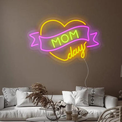 Yellow Purple Green Heart Ribbon LED Neon Sign for Mothers Day Home Decor | Shineneon