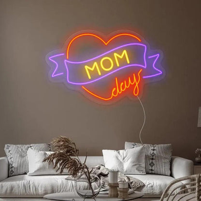 Yellow Purple Green Heart Ribbon LED Neon Sign for Mothers Day Home Decor | Shineneon