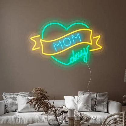 Yellow Purple Green Heart Ribbon LED Neon Sign for Mothers Day Home Decor | Shineneon