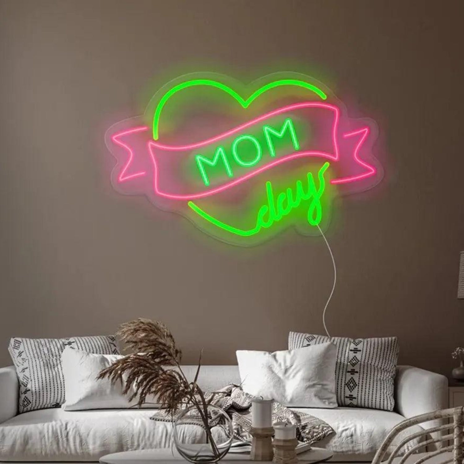Yellow Purple Green Heart Ribbon LED Neon Sign for Mothers Day Home Decor | Shineneon