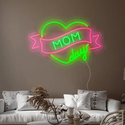 Yellow Purple Green Heart Ribbon LED Neon Sign for Mothers Day Home Decor | Shineneon