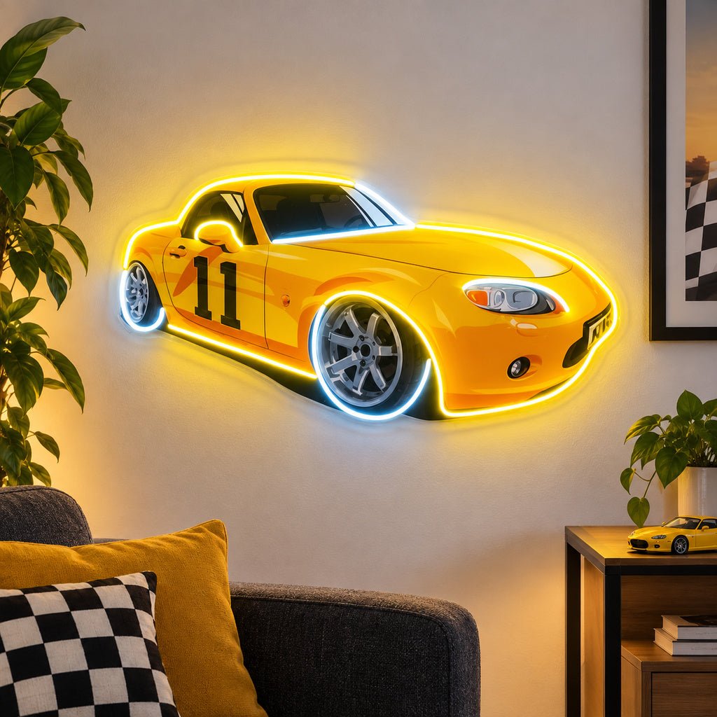 Yellow Race Car Number 11 LED Neon Sign - Shineneon