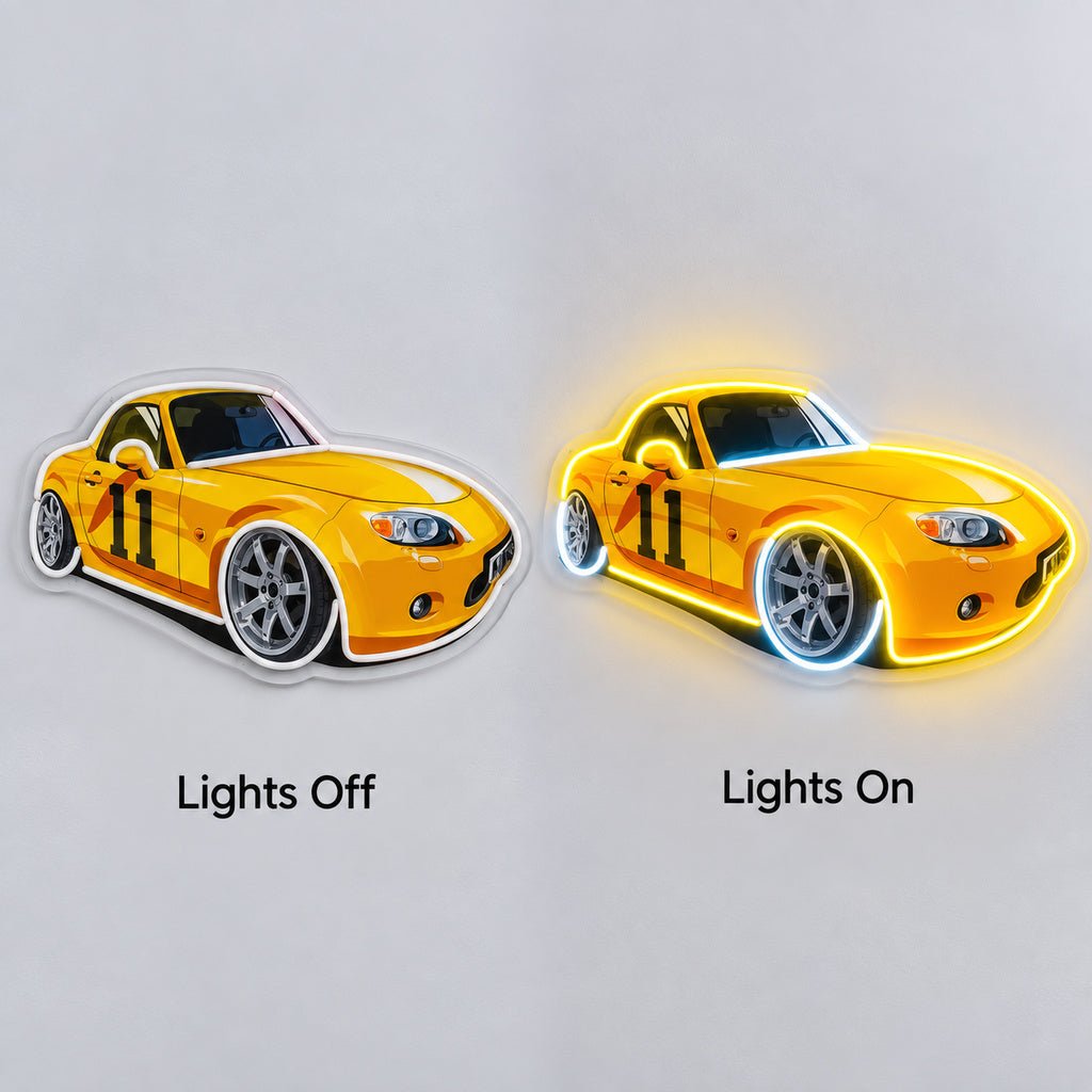 Yellow Race Car Number 11 LED Neon Sign - Shineneon
