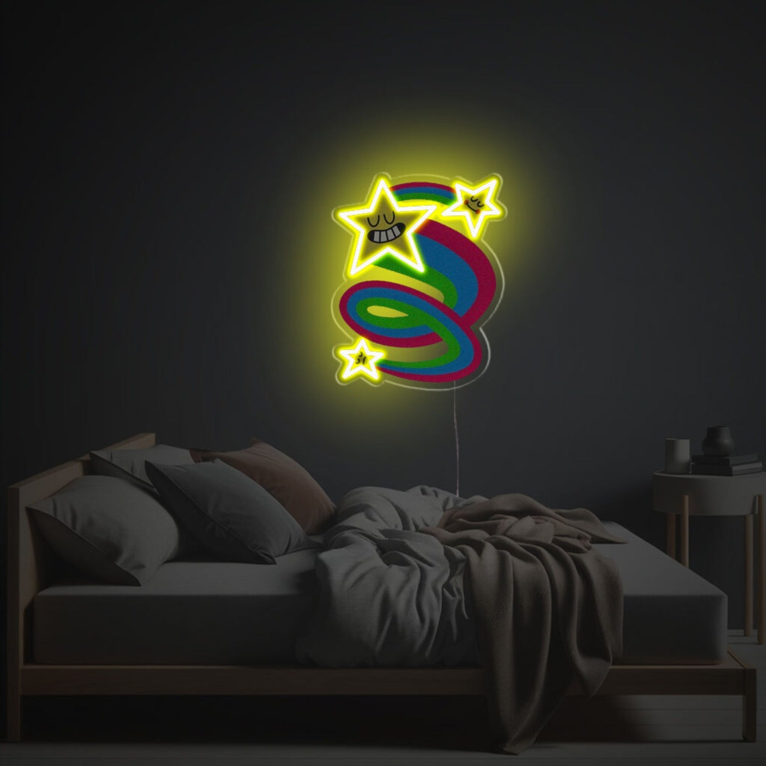 Yellow Star With Rainbow Trace Led Neon Acrylic Artwork | Shineneon