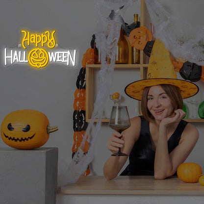 Yellow - White Happy Halloween Led Neon Sign For Indoor Holiday Decor - Shineneon