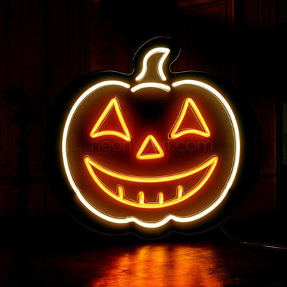 Yellow-White Jack-O-Lantern Led Neon Sign For Halloween Indoor Decor | Shineneon