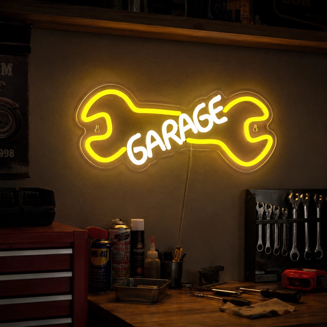 Yellow Wrench Garage Neon Sign LED Neon Sign real lifestyle scene