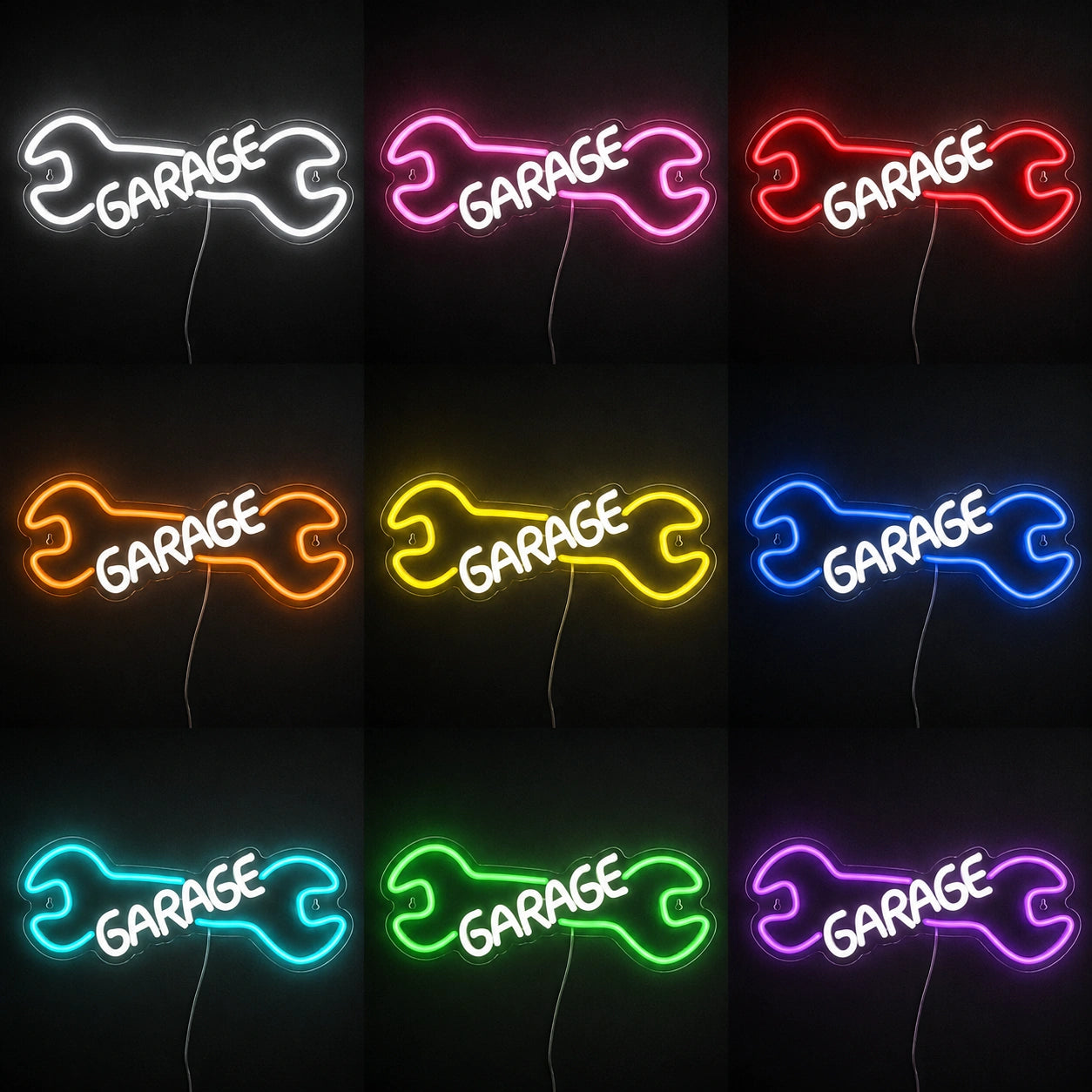 Yellow Wrench Garage Neon Sign LED Neon Sign color grid