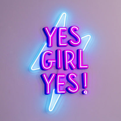 Yes Girl Yes Purple Blue Lightning Uv Printed Led Neon Sign For Home Decor | Shineneon