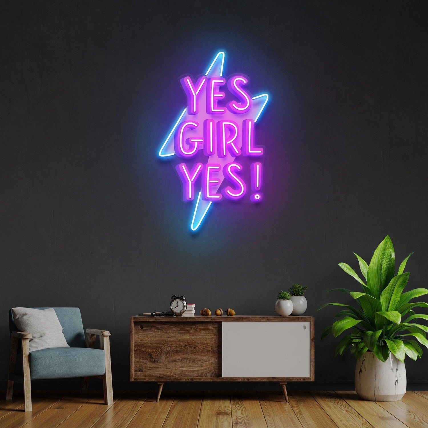 Yes Girl Yes Purple Blue Lightning Uv Printed Led Neon Sign For Home Decor | Shineneon
