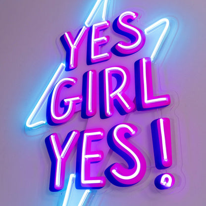 Yes Girl Yes Purple Blue Lightning Uv Printed Led Neon Sign For Home Decor | Shineneon