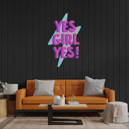 Yes Girl Yes Purple Blue Lightning Uv Printed Led Neon Sign For Home Decor | Shineneon
