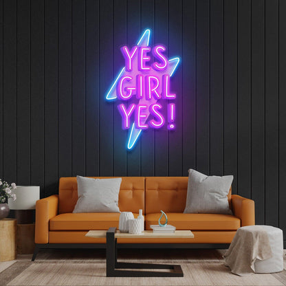 Yes Girl Yes Purple Blue Lightning Uv Printed Led Neon Sign For Home Decor | Shineneon