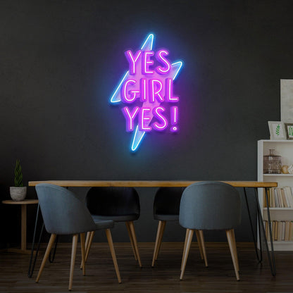 Yes Girl Yes Purple Blue Lightning Uv Printed Led Neon Sign For Home Decor | Shineneon
