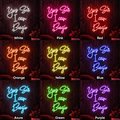 Yes Sir I Can Boogie LED Neon Sign day and night comparison