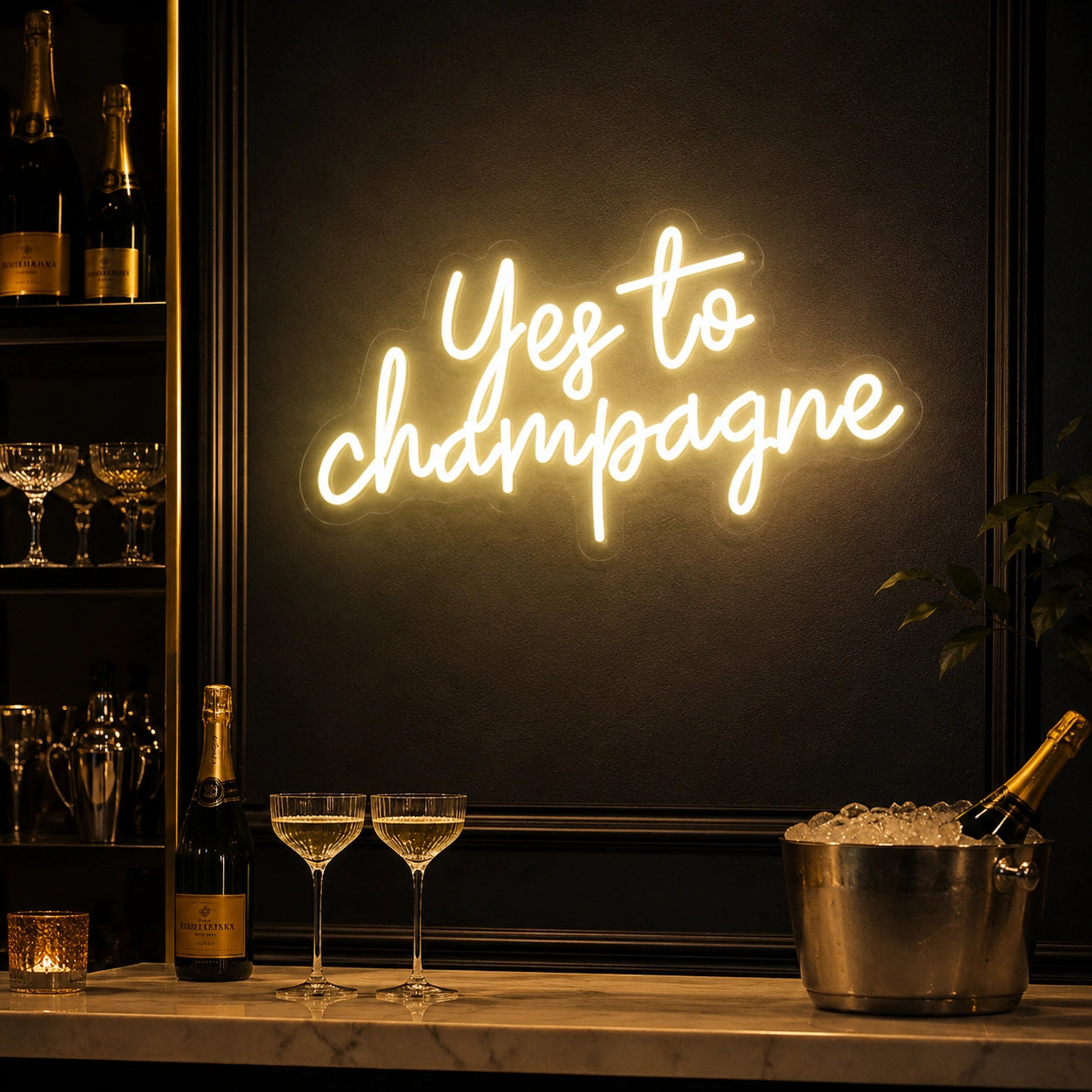 Yes To Champagne LED Neon Sign real lifestyle scene