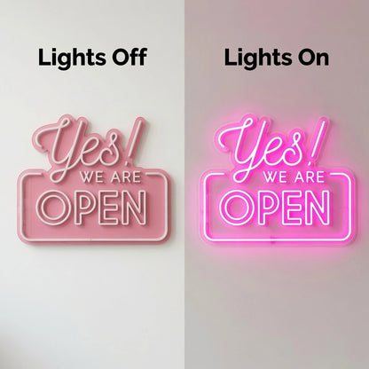 Yes We Are Open Business LED Neon Sign - 06 Day Night Comparison