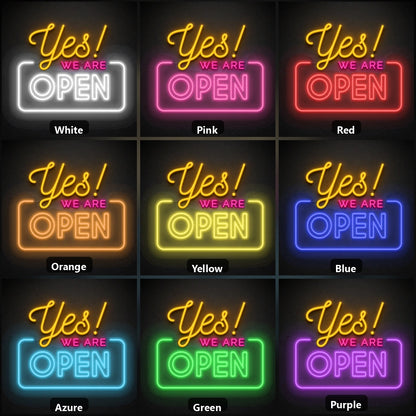 Yes We Are Open LED Neon Sign color grid