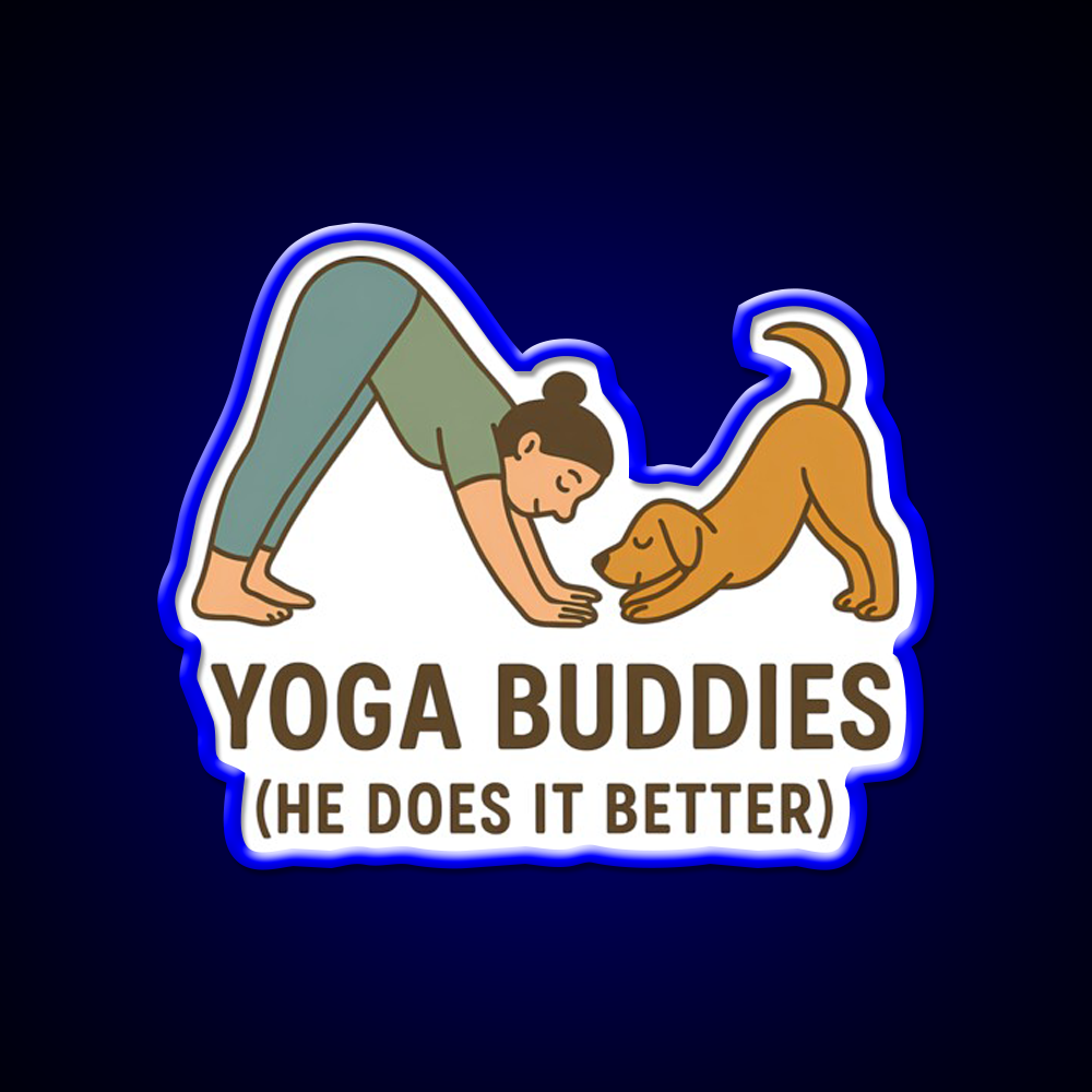 Yoga Buddies Funny Dog And Owner Pose Yoga Led Neon Sign Rgb Color