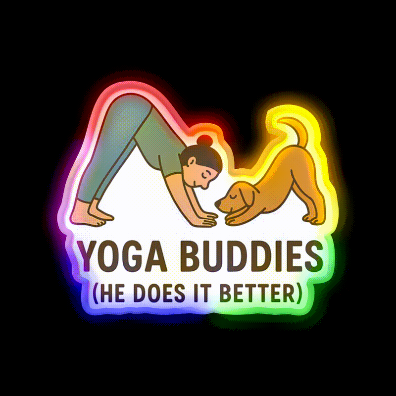 Yoga Buddies Funny Dog And Owner Pose Yoga Led Neon Sign Rgb Color