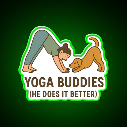 Yoga Buddies Funny Dog And Owner Pose Yoga Led Neon Sign Rgb Color