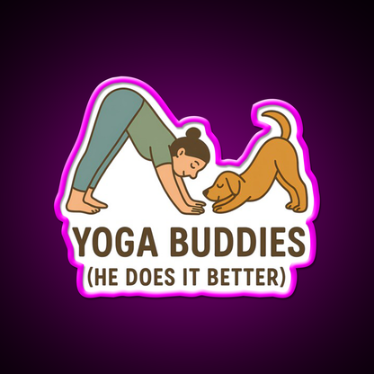 Yoga Buddies Funny Dog And Owner Pose Yoga Led Neon Sign Rgb Color