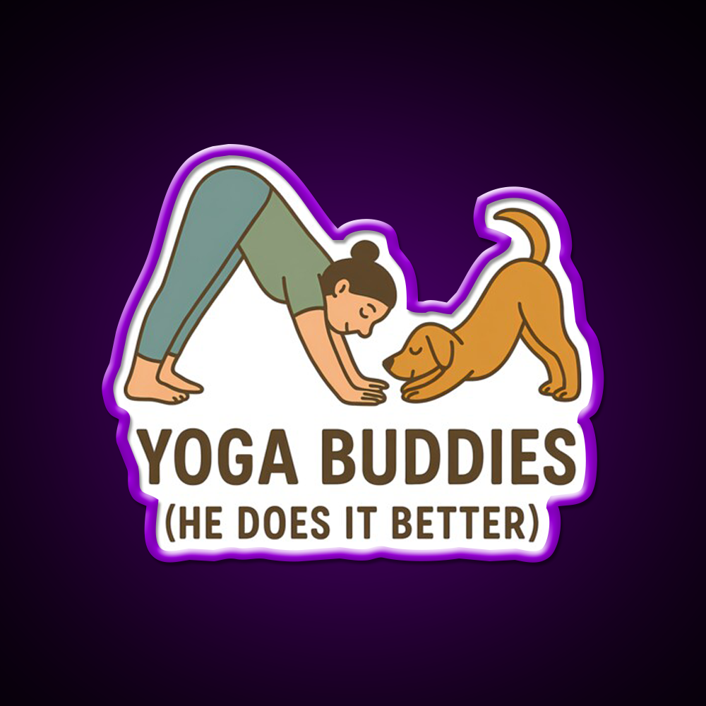 Yoga Buddies Funny Dog And Owner Pose Yoga Led Neon Sign Rgb Color