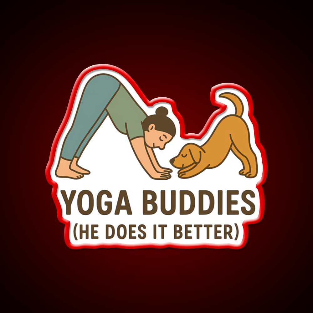 Yoga Buddies Funny Dog And Owner Pose Yoga Led Neon Sign Rgb Color